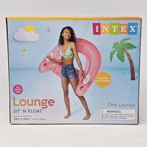 Intex Inflatable Lounge Sit 'N Float Pool Chair 58x39 Pink Adult Raft Cup Holder